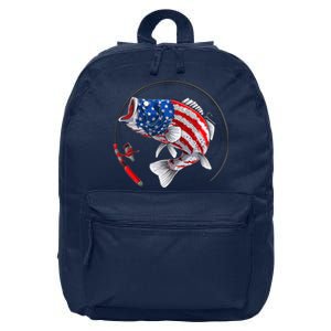 Largemouth Bass Fish USA American Flag 16 in Basic Backpack