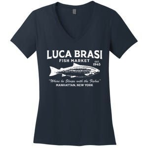 Luca Brasi Fish Market The Godfather Est 1945 Fishing Women's V-Neck T-Shirt