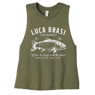 Luca Brasi Fish Market Est 1945 Fishing Women's Racerback Cropped Tank