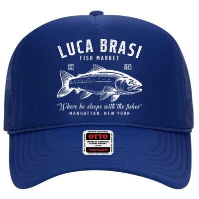 Luca Brasi Fish Market Est 1945 Fishing High Crown Mesh Back Trucker Hat