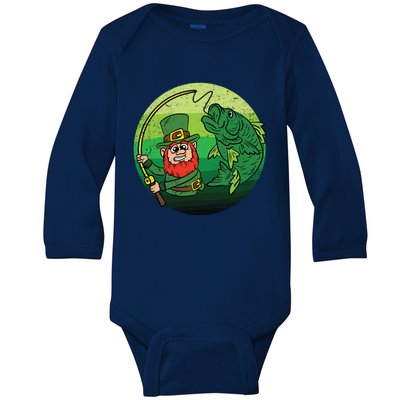 Leprechaun Bass Fishing St Patricks Day Irish Fisher Meaningful Gift Baby Long Sleeve Bodysuit