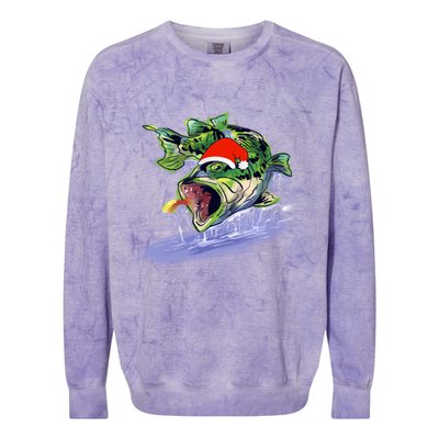 Largemouth Bass Fishing Merry Fishmas Gift Colorblast Crewneck Sweatshirt