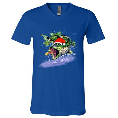 Largemouth Bass Fishing Merry Fishmas Gift V-Neck T-Shirt