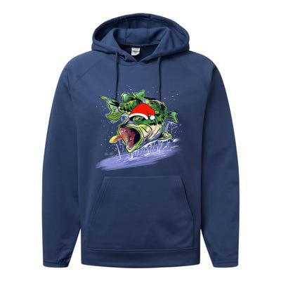 Largemouth Bass Fishing Merry Fishmas Gift Performance Fleece Hoodie