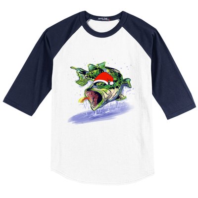 Largemouth Bass Fishing Merry Fishmas Gift Baseball Sleeve Shirt