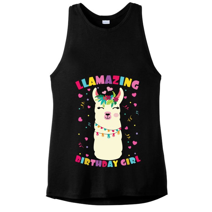 Llamazing Birthday Girl Cute Llama Alpaca Ladies PosiCharge Tri-Blend Wicking Tank