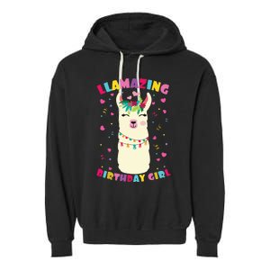 Llamazing Birthday Girl Cute Llama Alpaca Garment-Dyed Fleece Hoodie