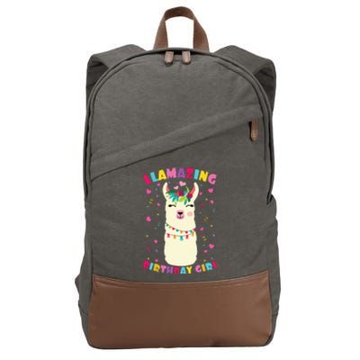 Llamazing Birthday Girl Cute Llama Alpaca Cotton Canvas Backpack