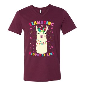 Llamazing Birthday Girl Cute Llama Alpaca V-Neck T-Shirt