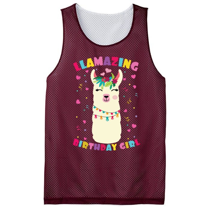 Llamazing Birthday Girl Cute Llama Alpaca Mesh Reversible Basketball Jersey Tank