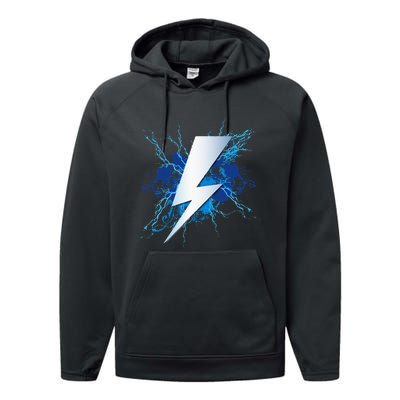 Lighting Bolt Graphic Blue Thunderbolt Design Performance Fleece Hoodie