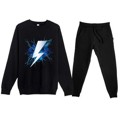 Lighting Bolt Graphic Blue Thunderbolt Design Premium Crewneck Sweatsuit Set