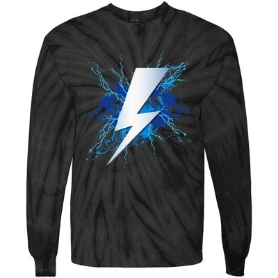 Lighting Bolt Graphic Blue Thunderbolt Design Tie-Dye Long Sleeve Shirt