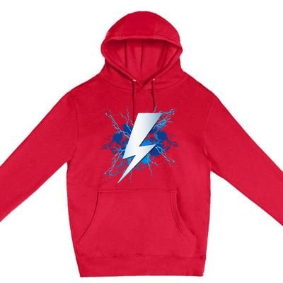 Lighting Bolt Graphic Blue Thunderbolt Design Premium Pullover Hoodie