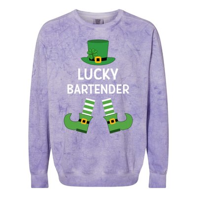 Lucky Bartender Gift Leprechaun Shamrock Hat St Patricks Day Great Gift Colorblast Crewneck Sweatshirt