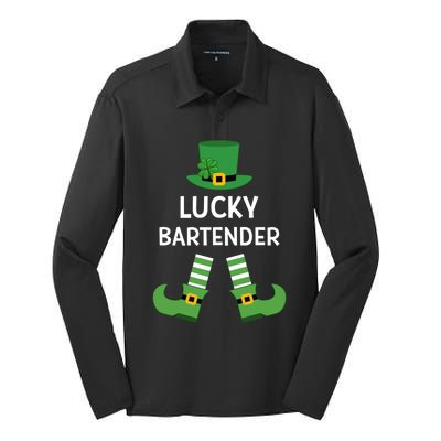 Lucky Bartender Gift Leprechaun Shamrock Hat St Patricks Day Great Gift Silk Touch Performance Long Sleeve Polo