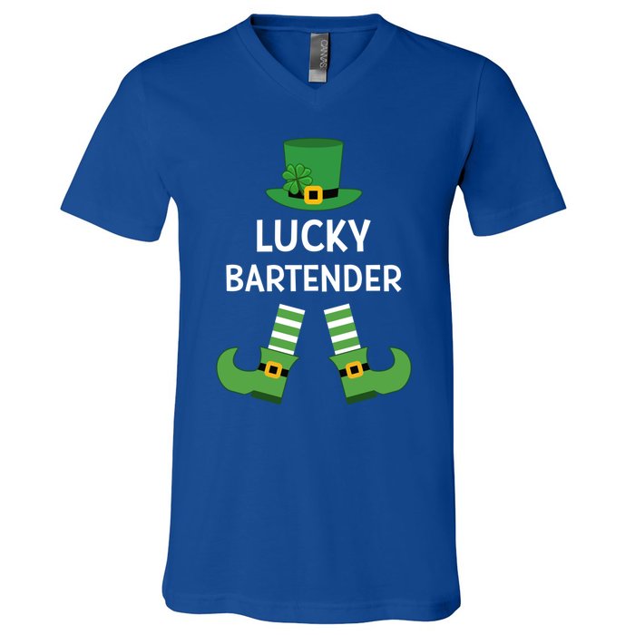 Lucky Bartender Gift Leprechaun Shamrock Hat St Patricks Day Great Gift V-Neck T-Shirt