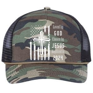 Loved By God Chosen By Jesus Baptized 2024 Retro Rope Trucker Hat Cap