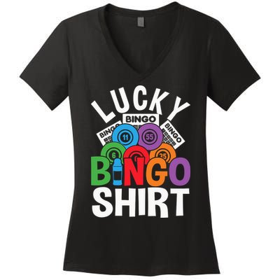 Lucky Bingo Gambling Fun Bingo Lover Design Women's V-Neck T-Shirt