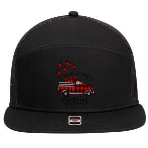 Love Being Gaga Red Plaid Truck Gnome Hearts Valentine's Day Gift, Funny Red 7 Panel Mesh Trucker Snapback Hat