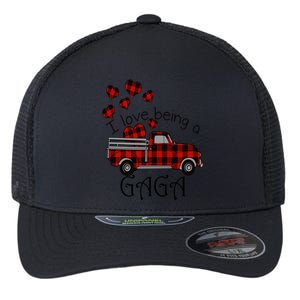 Love Being Gaga Red Plaid Truck Gnome Hearts Valentine's Day Gift, Funny Red Flexfit Unipanel Trucker Cap