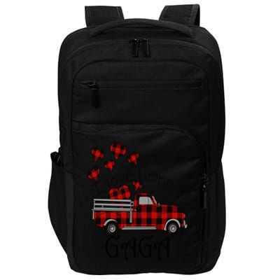 Love Being Gaga Red Plaid Truck Gnome Hearts Valentine's Day Gift, Funny Red Impact Tech Backpack