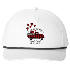 Love Being Gaga Red Plaid Truck Gnome Hearts Valentine's Day Gift, Funny Red Snapback Five-Panel Rope Hat