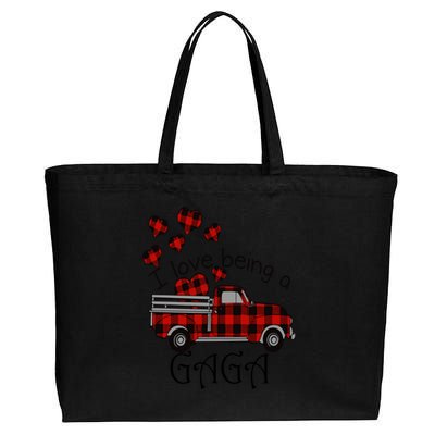 Love Being Gaga Red Plaid Truck Gnome Hearts Valentine's Day Gift, Funny Red Cotton Canvas Jumbo Tote