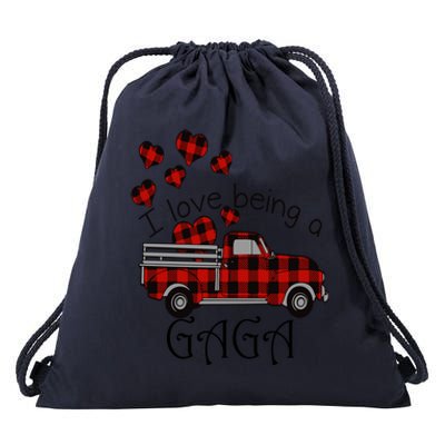 Love Being Gaga Red Plaid Truck Gnome Hearts Valentine's Day Gift, Funny Red Drawstring Bag