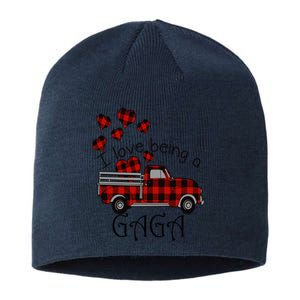 Love Being Gaga Red Plaid Truck Gnome Hearts Valentine's Day Gift, Funny Red Sustainable Beanie