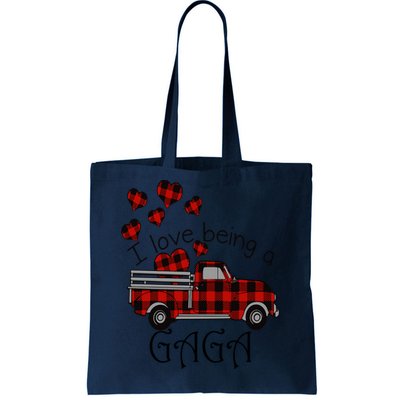 Love Being Gaga Red Plaid Truck Gnome Hearts Valentine's Day Gift, Funny Red Tote Bag