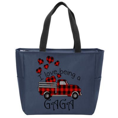 Love Being Gaga Red Plaid Truck Gnome Hearts Valentine's Day Gift, Funny Red Zip Tote Bag