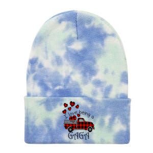 Love Being Gaga Red Plaid Truck Gnome Hearts Valentine's Day Gift, Funny Red Tie Dye 12in Knit Beanie