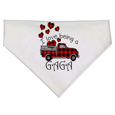 Love Being Gaga Red Plaid Truck Gnome Hearts Valentine's Day Gift, Funny Red USA-Made Doggie Bandana