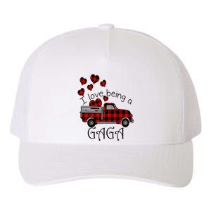 Love Being Gaga Red Plaid Truck Gnome Hearts Valentine's Day Gift, Funny Red Yupoong Adult 5-Panel Trucker Hat