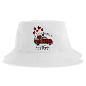 Love Being Gaga Red Plaid Truck Gnome Hearts Valentine's Day Gift, Funny Red Sustainable Bucket Hat