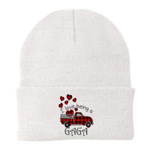 Love Being Gaga Red Plaid Truck Gnome Hearts Valentine's Day Gift, Funny Red Knit Cap Winter Beanie