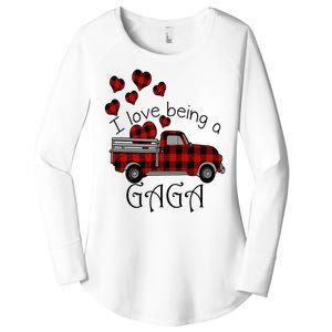 Love Being Gaga Red Plaid Truck Gnome Hearts Valentine's Day Gift, Funny Red Women's Perfect Tri Tunic Long Sleeve Shirt