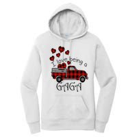 Love Being Gaga Red Plaid Truck Gnome Hearts Valentine's Day Gift, Funny Red Women's Pullover Hoodie