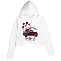 Love Being Gaga Red Plaid Truck Gnome Hearts Valentine's Day Gift, Funny Red Crop Fleece Hoodie