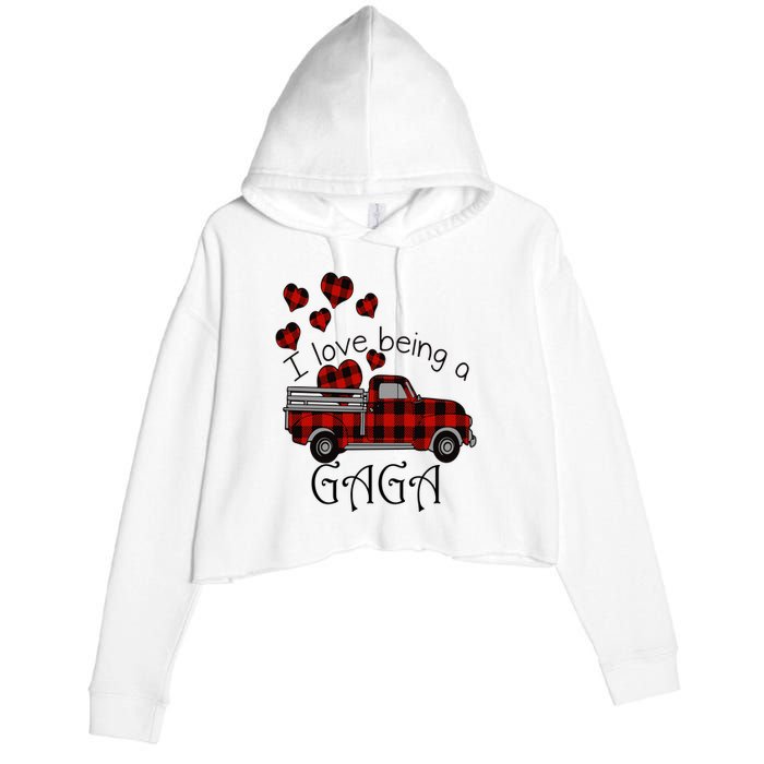 Love Being Gaga Red Plaid Truck Gnome Hearts Valentine's Day Gift, Funny Red Crop Fleece Hoodie