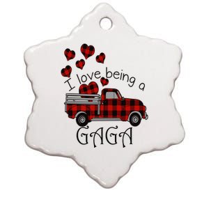 Love Being Gaga Red Plaid Truck Gnome Hearts Valentine's Day Gift, Funny Red Ceramic Star Ornament