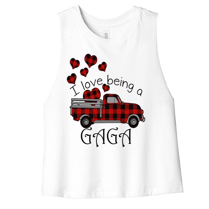 Love Being Gaga Red Plaid Truck Gnome Hearts Valentine's Day Gift, Funny Red Women's Racerback Cropped Tank