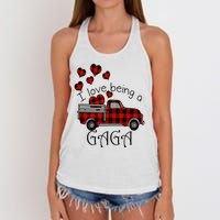 Love Being Gaga Red Plaid Truck Gnome Hearts Valentine's Day Gift, Funny Red Women's Knotted Racerback Tank