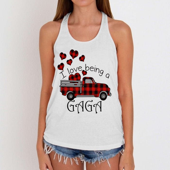 Love Being Gaga Red Plaid Truck Gnome Hearts Valentine's Day Gift, Funny Red Women's Knotted Racerback Tank