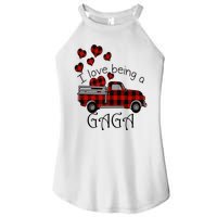 Love Being Gaga Red Plaid Truck Gnome Hearts Valentine's Day Gift, Funny Red Women's Perfect Tri Rocker Tank