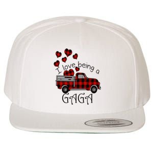 Love Being Gaga Red Plaid Truck Gnome Hearts Valentine's Day Gift, Funny Red Wool Snapback Cap