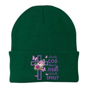 Loved By God Chosen By Jesus Purple Cross And Butterflies Knit Cap Winter Beanie