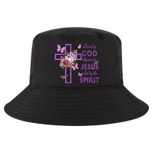 Loved By God Chosen By Jesus Purple Cross And Butterflies Cool Comfort Performance Bucket Hat