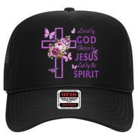 Loved By God Chosen By Jesus Purple Cross And Butterflies High Crown Mesh Back Trucker Hat